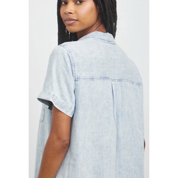 Rails Valerie Shirt Dress Light Acid Wash Womens Blue Denim Collared Casual M - Picture 2 of 10